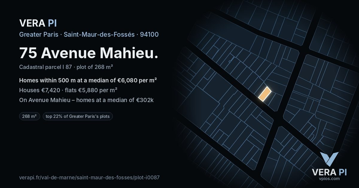 75 Avenue Mahieu, Saint-Maur-des-Fossés at night – the plot lit, the parcels around coloured by the prices near them