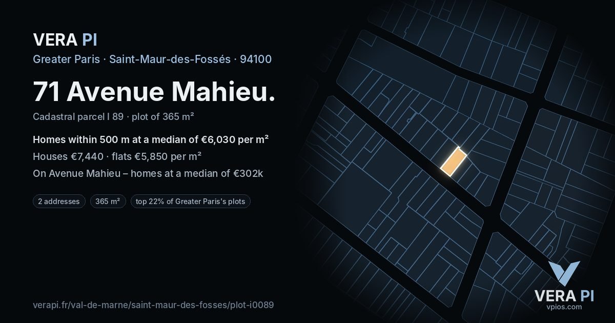 71 Avenue Mahieu, Saint-Maur-des-Fossés at night – the plot lit, the parcels around coloured by the prices near them