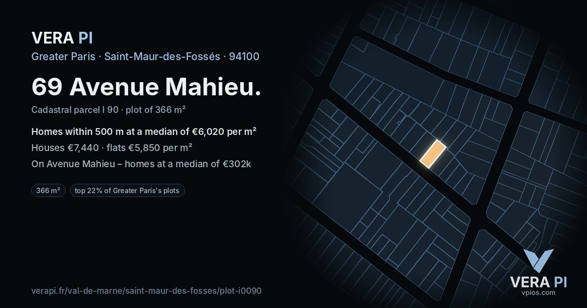69 Avenue Mahieu, Saint-Maur-des-Fossés at night – the plot lit, the parcels around coloured by the prices near them