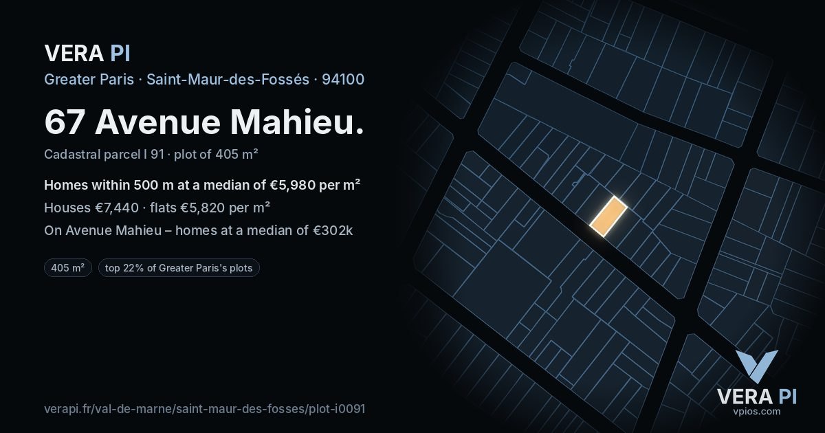 67 Avenue Mahieu, Saint-Maur-des-Fossés at night – the plot lit, the parcels around coloured by the prices near them