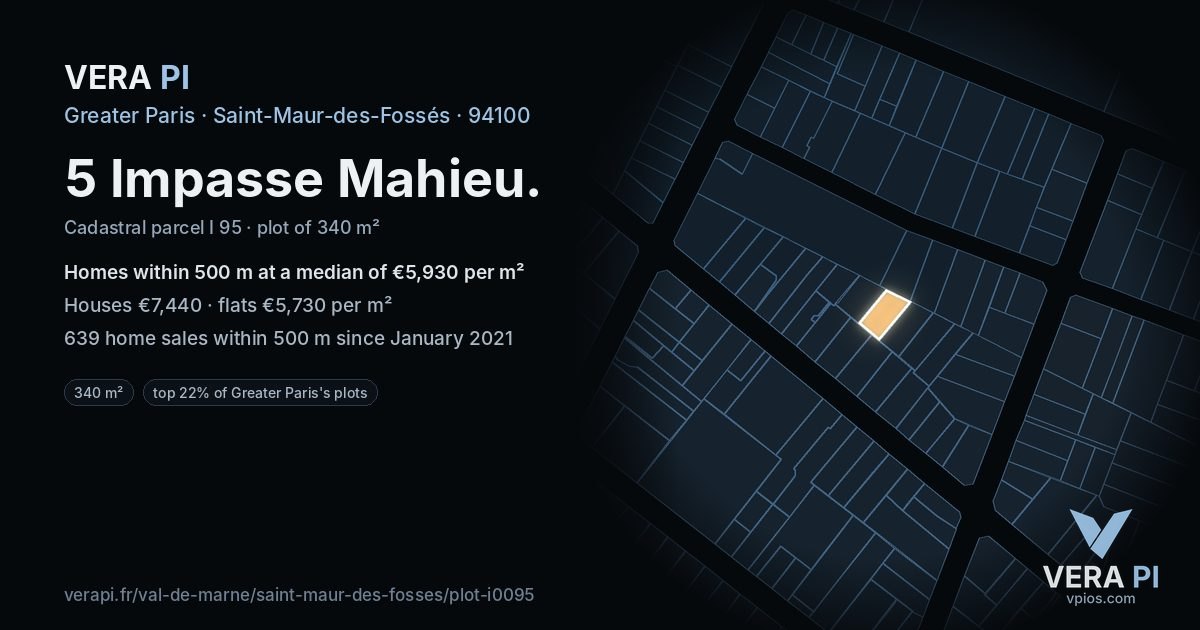 5 Impasse Mahieu, Saint-Maur-des-Fossés at night – the plot lit, the parcels around coloured by the prices near them