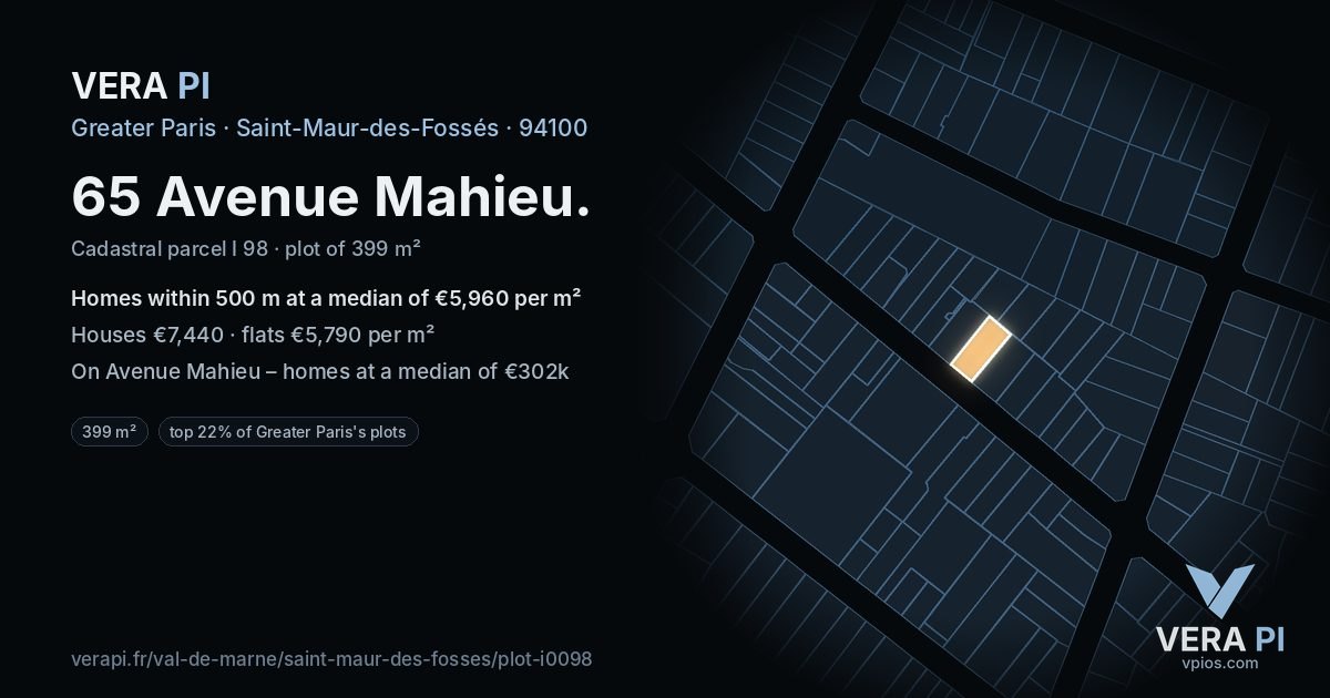 65 Avenue Mahieu, Saint-Maur-des-Fossés at night – the plot lit, the parcels around coloured by the prices near them