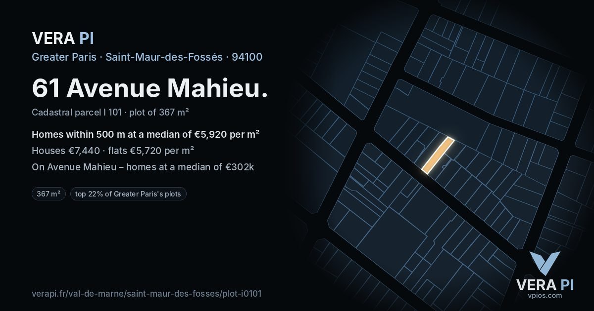 61 Avenue Mahieu, Saint-Maur-des-Fossés at night – the plot lit, the parcels around coloured by the prices near them
