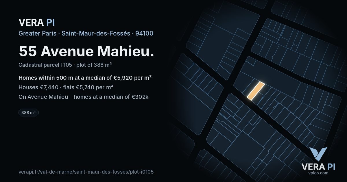 55 Avenue Mahieu, Saint-Maur-des-Fossés at night – the plot lit, the parcels around coloured by the prices near them