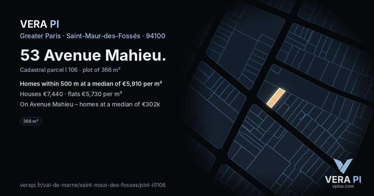 53 Avenue Mahieu, Saint-Maur-des-Fossés at night – the plot lit, the parcels around coloured by the prices near them