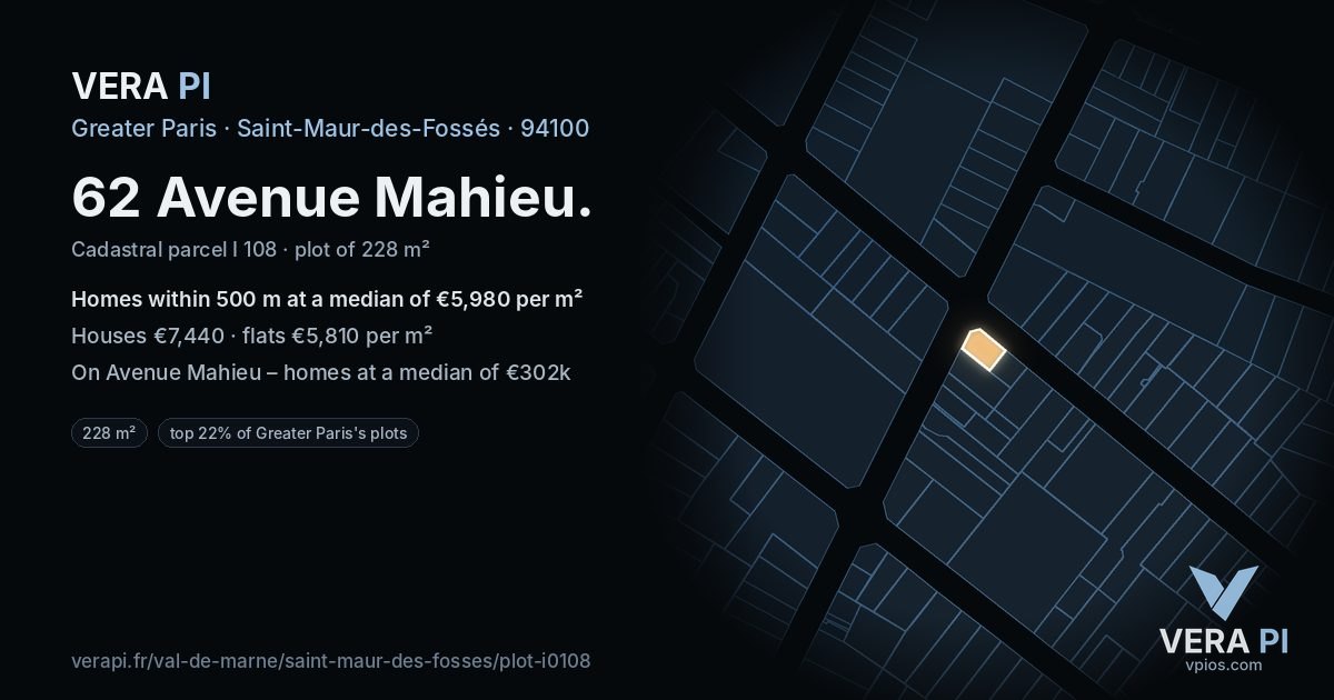 62 Avenue Mahieu, Saint-Maur-des-Fossés at night – the plot lit, the parcels around coloured by the prices near them
