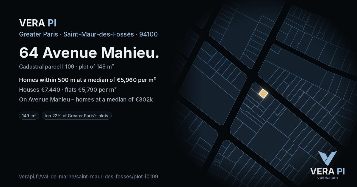 64 Avenue Mahieu, Saint-Maur-des-Fossés at night – the plot lit, the parcels around coloured by the prices near them