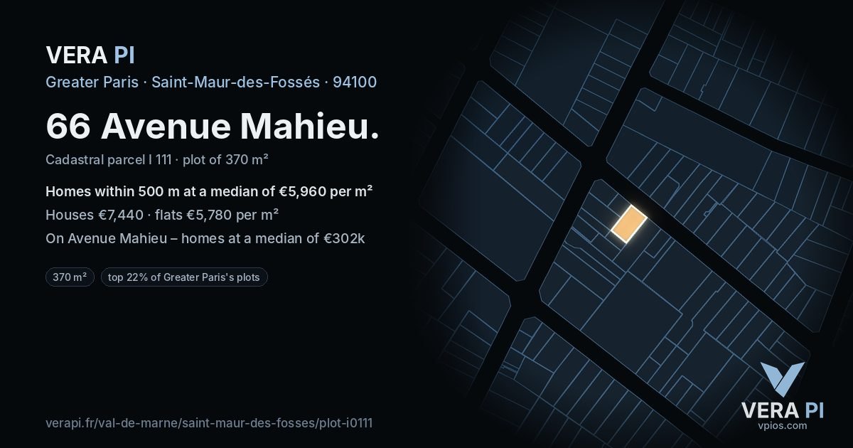 66 Avenue Mahieu, Saint-Maur-des-Fossés at night – the plot lit, the parcels around coloured by the prices near them