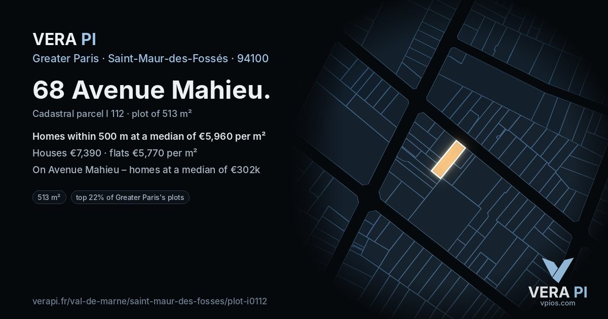 68 Avenue Mahieu, Saint-Maur-des-Fossés at night – the plot lit, the parcels around coloured by the prices near them