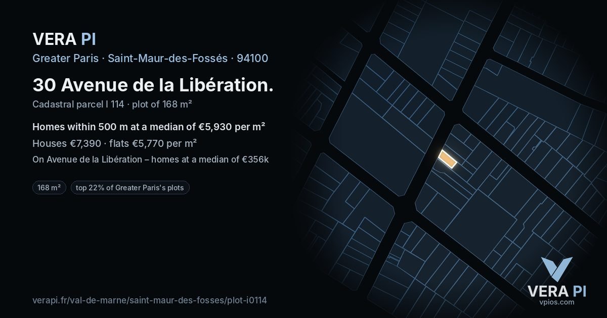 30 Avenue de la Libération, Saint-Maur-des-Fossés at night – the plot lit, the parcels around coloured by the prices near them