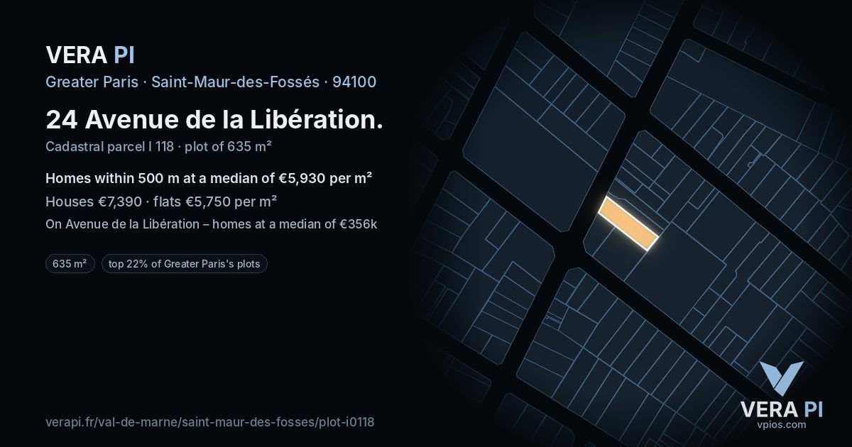 24 Avenue de la Libération, Saint-Maur-des-Fossés at night – the plot lit, the parcels around coloured by the prices near them