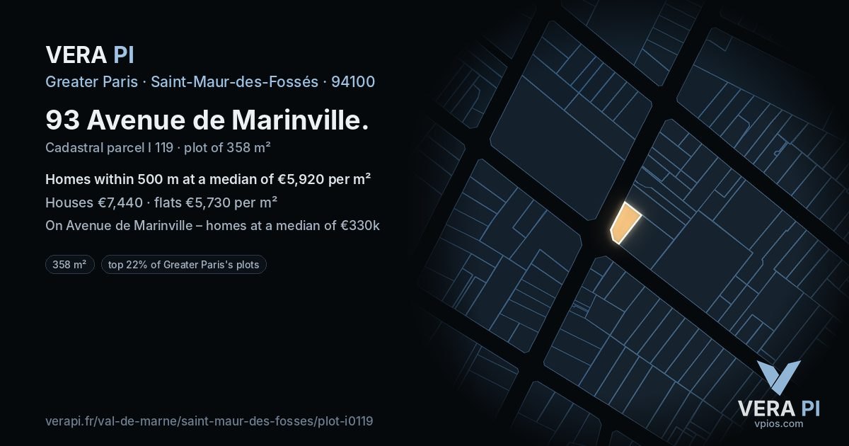 93 Avenue de Marinville, Saint-Maur-des-Fossés at night – the plot lit, the parcels around coloured by the prices near them