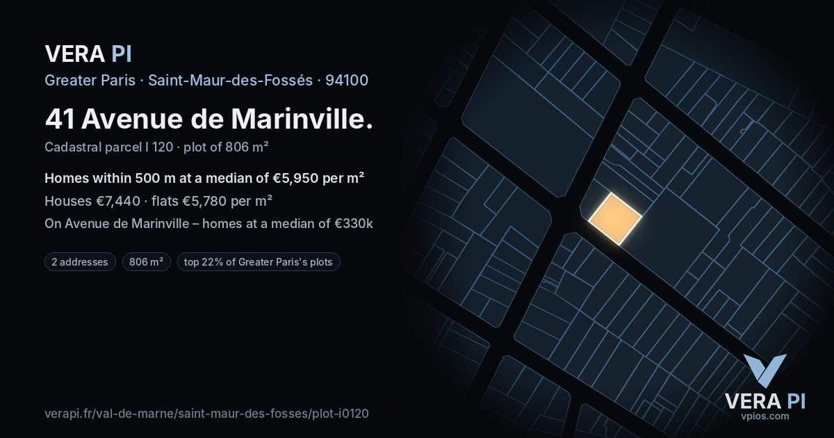 41 Avenue de Marinville, Saint-Maur-des-Fossés at night – the plot lit, the parcels around coloured by the prices near them