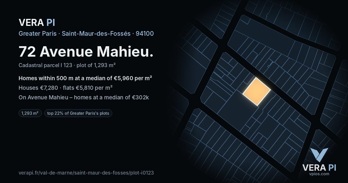 72 Avenue Mahieu, Saint-Maur-des-Fossés at night – the plot lit, the parcels around coloured by the prices near them