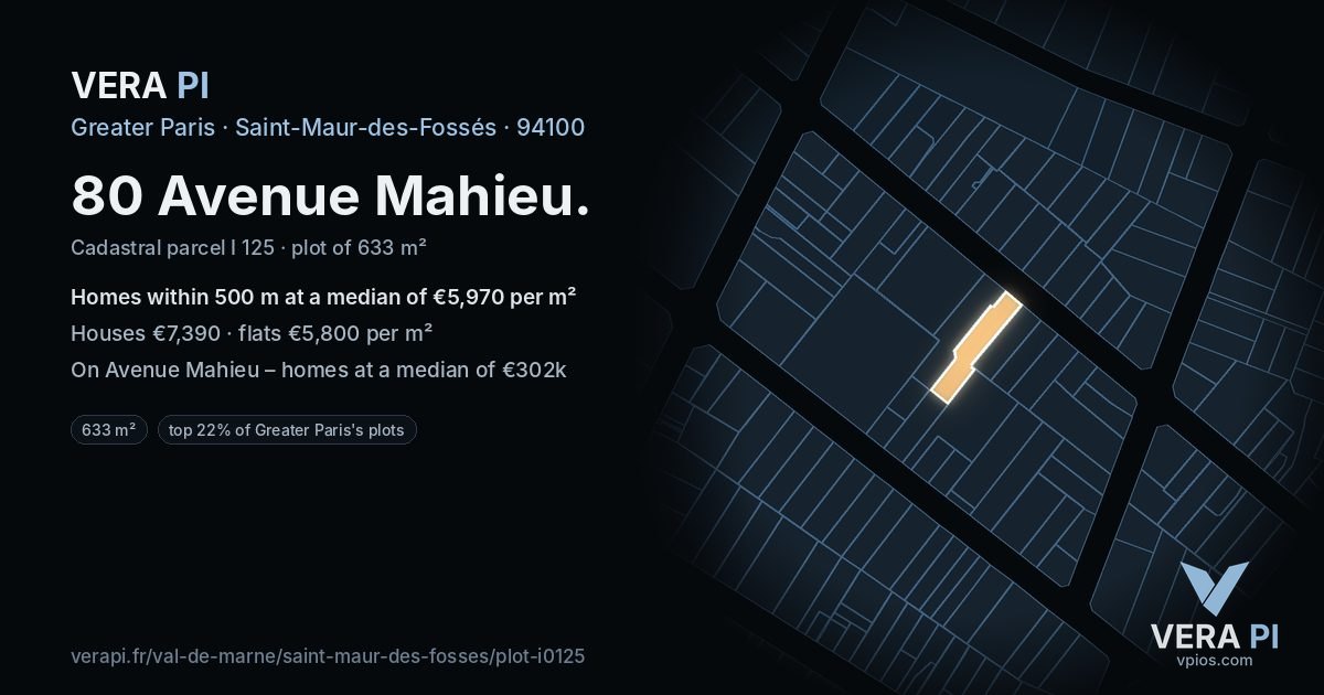 80 Avenue Mahieu, Saint-Maur-des-Fossés at night – the plot lit, the parcels around coloured by the prices near them