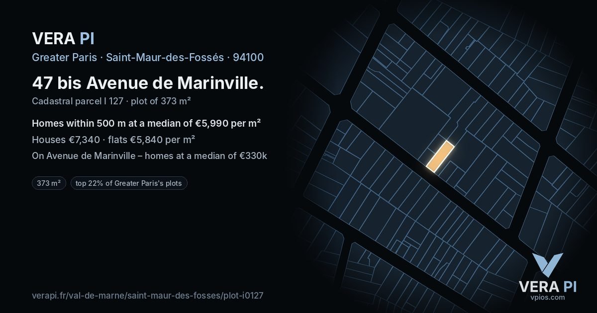 47 bis Avenue de Marinville, Saint-Maur-des-Fossés at night – the plot lit, the parcels around coloured by the prices near them