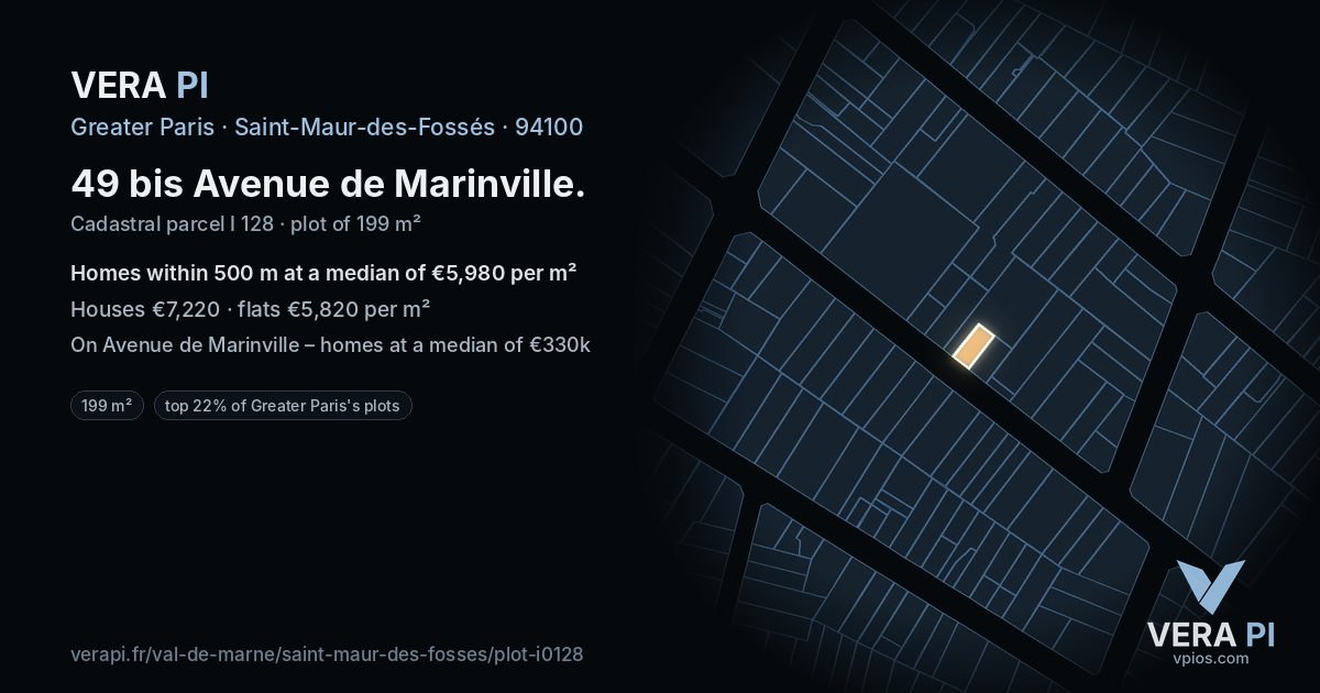 49 bis Avenue de Marinville, Saint-Maur-des-Fossés at night – the plot lit, the parcels around coloured by the prices near them
