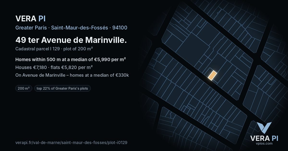 49 ter Avenue de Marinville, Saint-Maur-des-Fossés at night – the plot lit, the parcels around coloured by the prices near them
