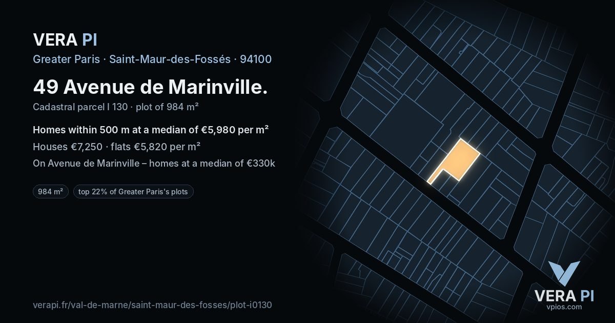 49 Avenue de Marinville, Saint-Maur-des-Fossés at night – the plot lit, the parcels around coloured by the prices near them