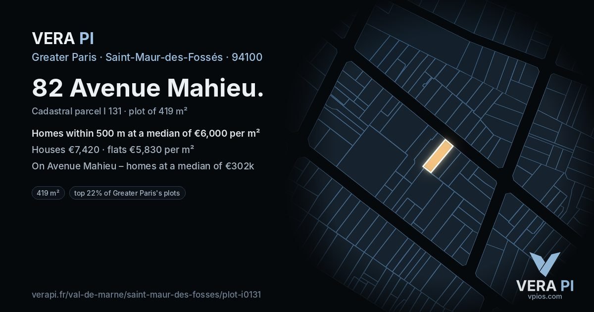 82 Avenue Mahieu, Saint-Maur-des-Fossés at night – the plot lit, the parcels around coloured by the prices near them