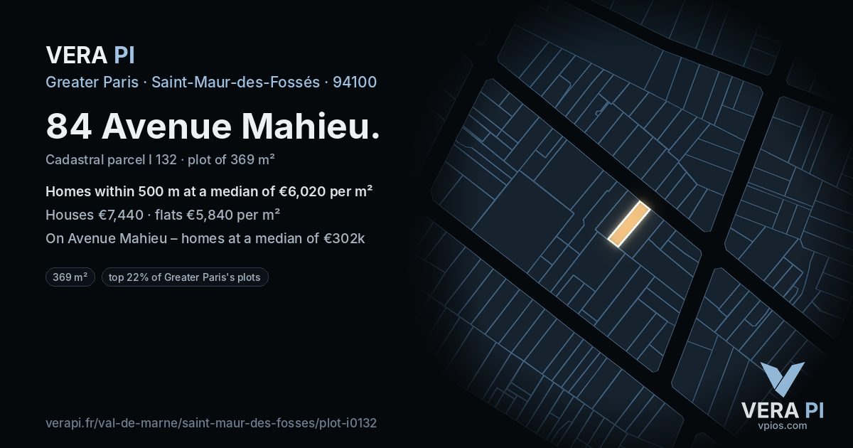 84 Avenue Mahieu, Saint-Maur-des-Fossés at night – the plot lit, the parcels around coloured by the prices near them