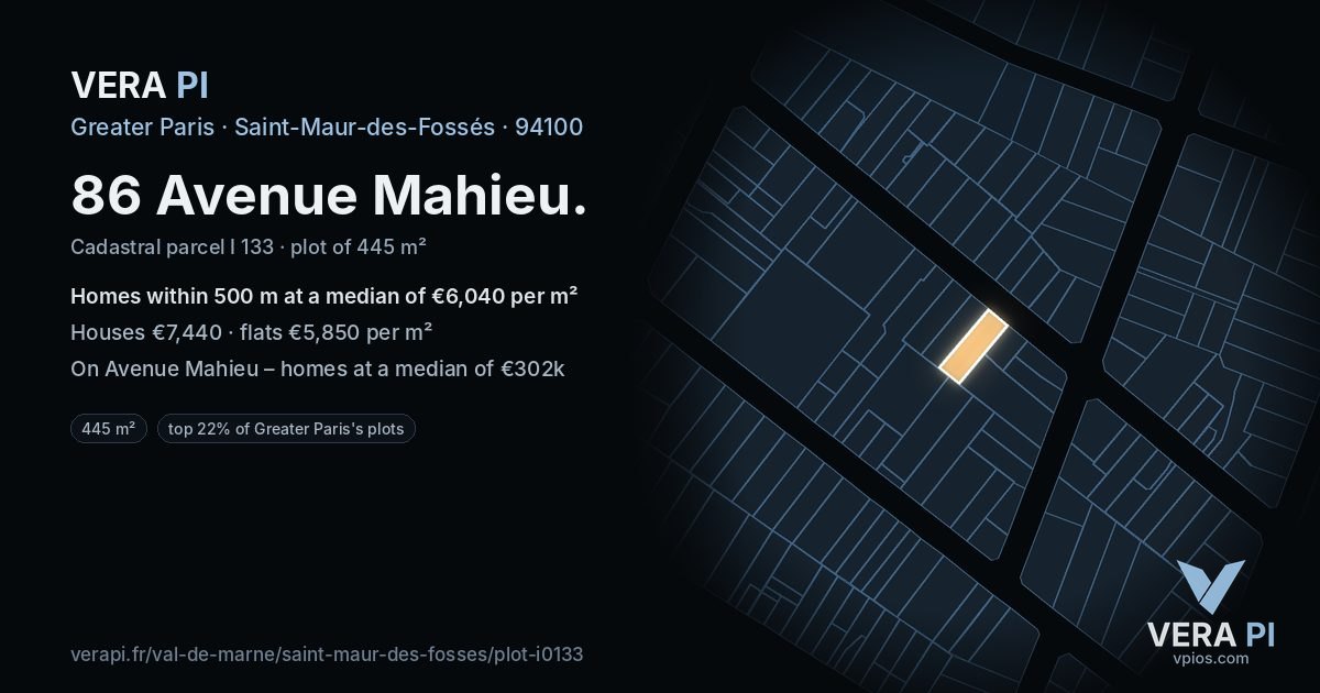 86 Avenue Mahieu, Saint-Maur-des-Fossés at night – the plot lit, the parcels around coloured by the prices near them