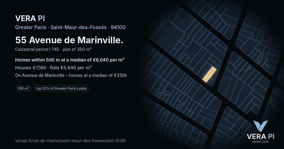 55 Avenue de Marinville, Saint-Maur-des-Fossés at night – the plot lit, the parcels around coloured by the prices near them