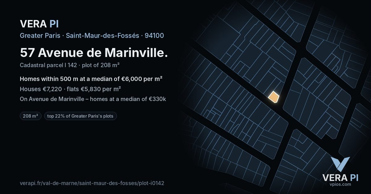 57 Avenue de Marinville, Saint-Maur-des-Fossés at night – the plot lit, the parcels around coloured by the prices near them