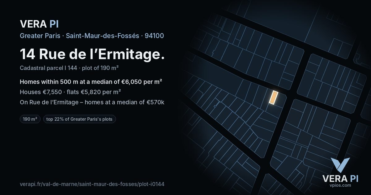 14 Rue de l’Ermitage, Saint-Maur-des-Fossés at night – the plot lit, the parcels around coloured by the prices near them
