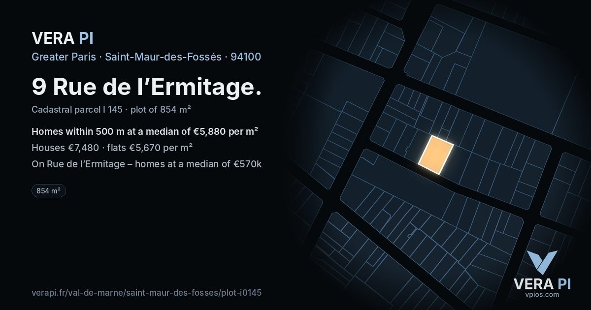 9 Rue de l’Ermitage, Saint-Maur-des-Fossés at night – the plot lit, the parcels around coloured by the prices near them