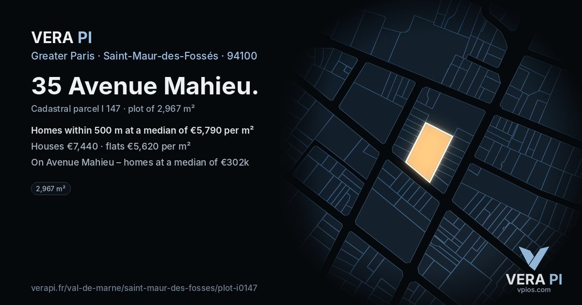 35 Avenue Mahieu, Saint-Maur-des-Fossés at night – the plot lit, the parcels around coloured by the prices near them