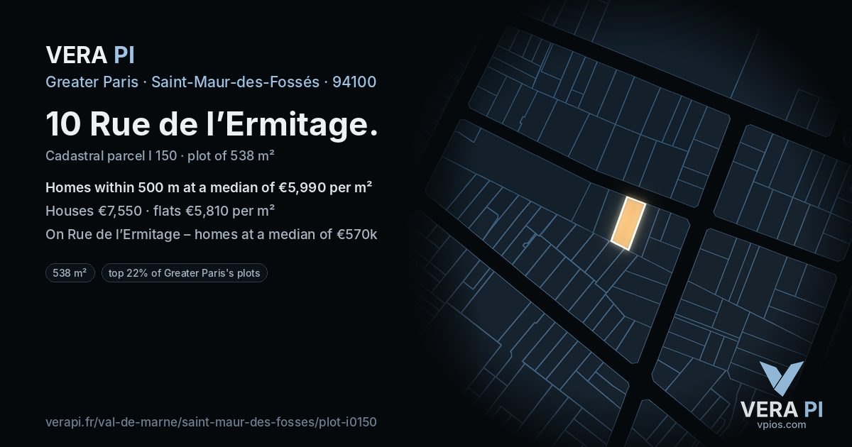 10 Rue de l’Ermitage, Saint-Maur-des-Fossés at night – the plot lit, the parcels around coloured by the prices near them