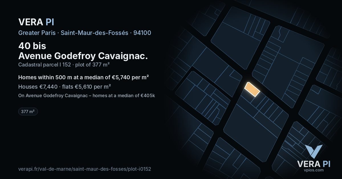 40 bis Avenue Godefroy Cavaignac, Saint-Maur-des-Fossés at night – the plot lit, the parcels around coloured by the prices near them
