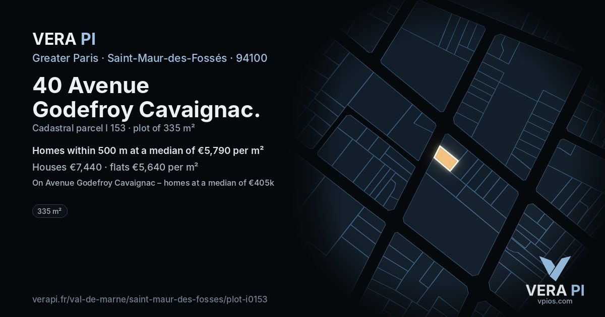 40 Avenue Godefroy Cavaignac, Saint-Maur-des-Fossés at night – the plot lit, the parcels around coloured by the prices near them