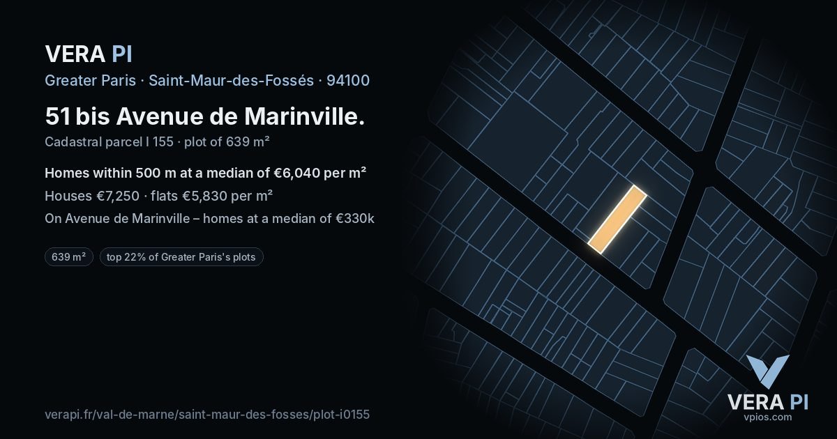 51 bis Avenue de Marinville, Saint-Maur-des-Fossés at night – the plot lit, the parcels around coloured by the prices near them