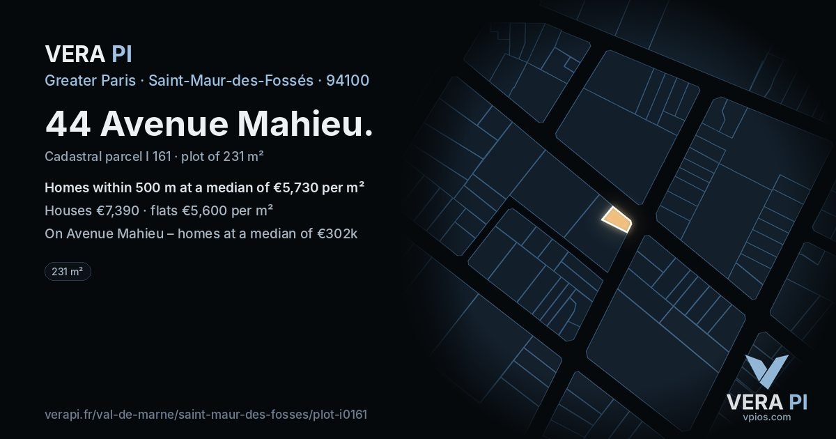 44 Avenue Mahieu, Saint-Maur-des-Fossés at night – the plot lit, the parcels around coloured by the prices near them