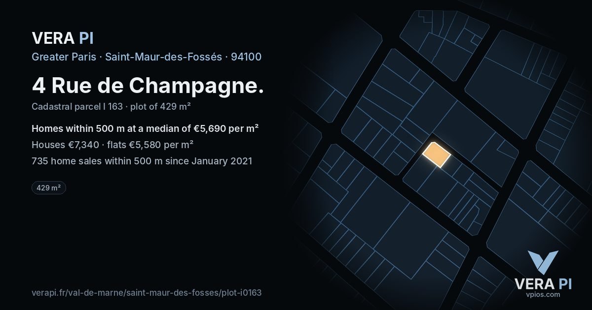 4 Rue de Champagne, Saint-Maur-des-Fossés at night – the plot lit, the parcels around coloured by the prices near them