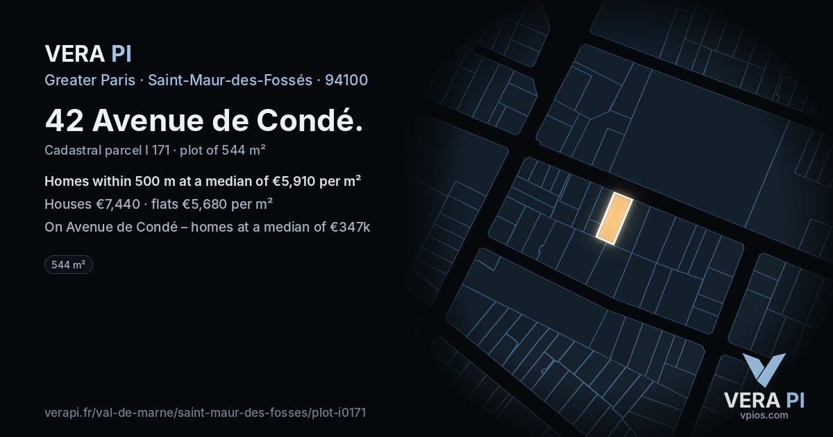 42 Avenue de Condé, Saint-Maur-des-Fossés at night – the plot lit, the parcels around coloured by the prices near them