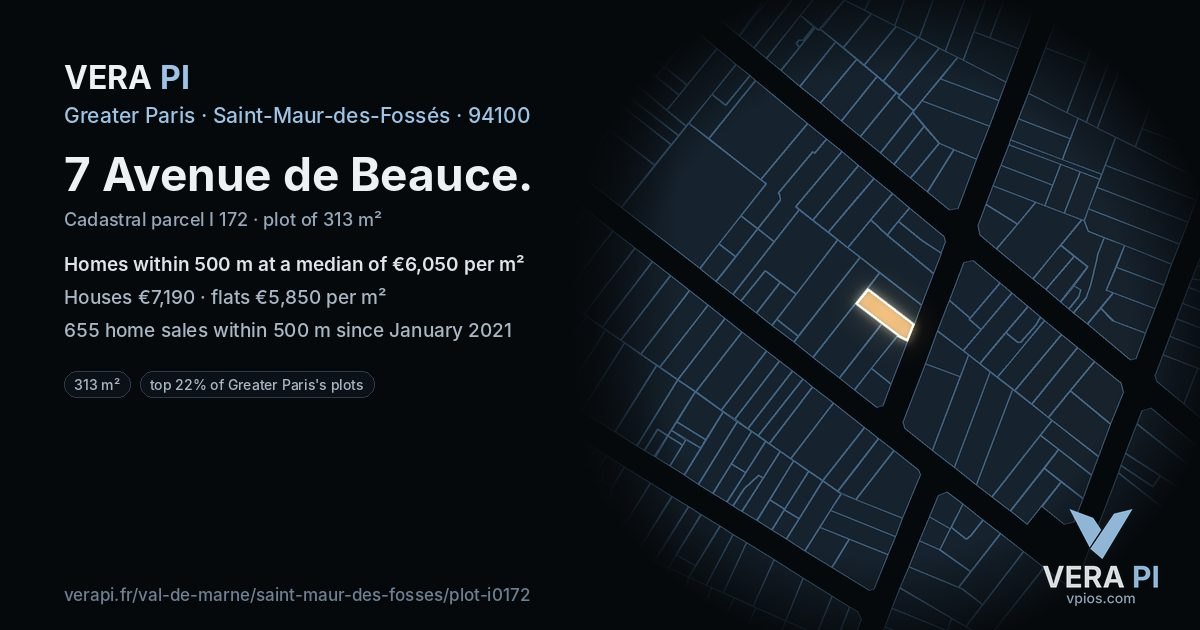 7 Avenue de Beauce, Saint-Maur-des-Fossés at night – the plot lit, the parcels around coloured by the prices near them