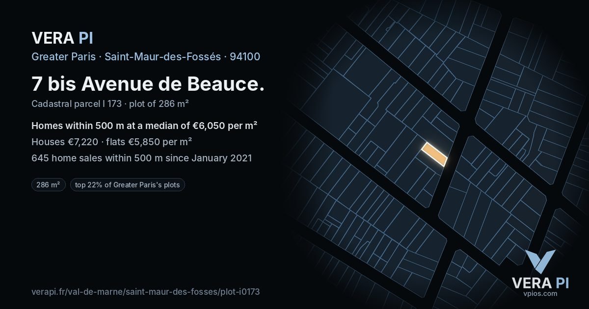 7 bis Avenue de Beauce, Saint-Maur-des-Fossés at night – the plot lit, the parcels around coloured by the prices near them