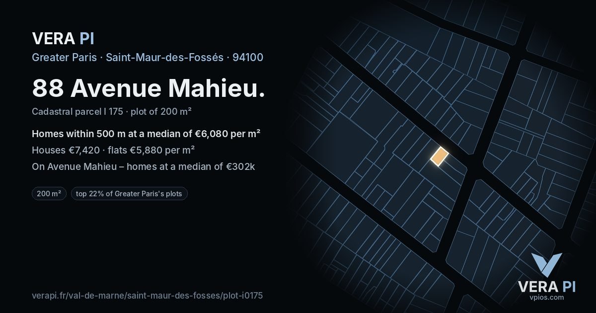 88 Avenue Mahieu, Saint-Maur-des-Fossés at night – the plot lit, the parcels around coloured by the prices near them