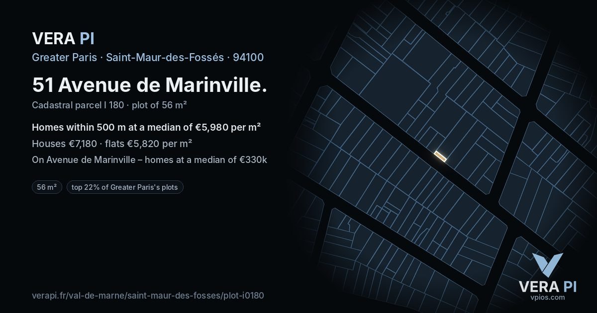 51 Avenue de Marinville, Saint-Maur-des-Fossés at night – the plot lit, the parcels around coloured by the prices near them