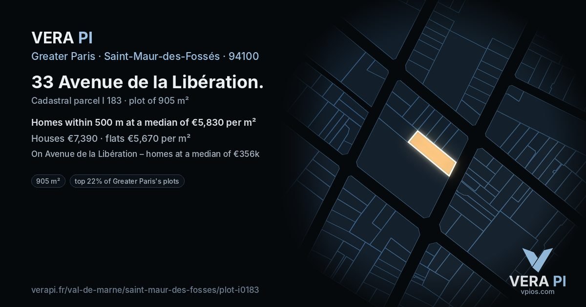 33 Avenue de la Libération, Saint-Maur-des-Fossés at night – the plot lit, the parcels around coloured by the prices near them