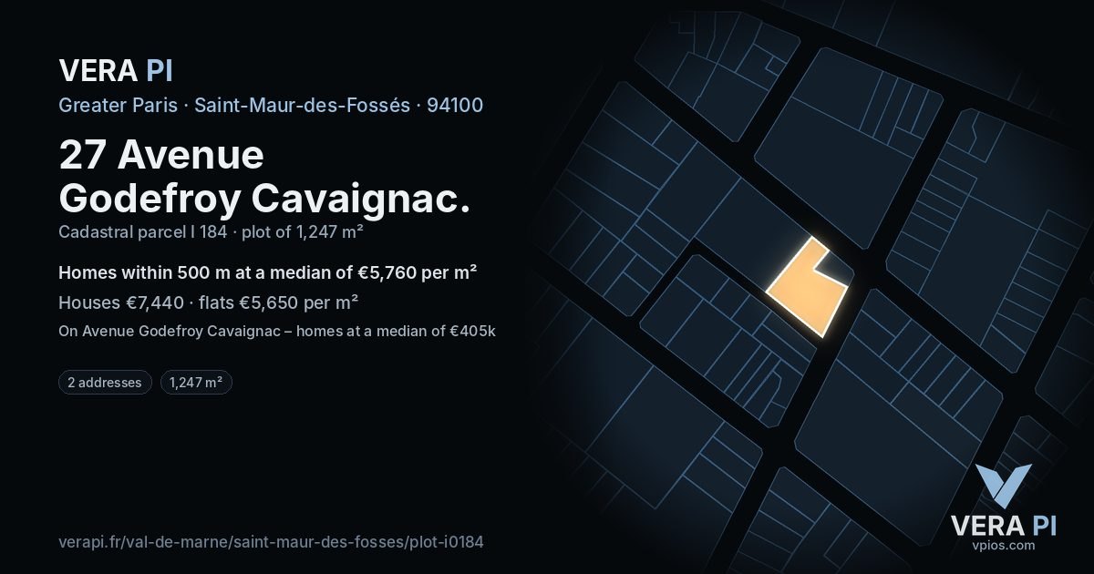 27 Avenue Godefroy Cavaignac, Saint-Maur-des-Fossés at night – the plot lit, the parcels around coloured by the prices near them