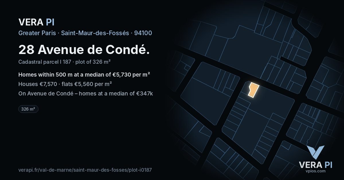 28 Avenue de Condé, Saint-Maur-des-Fossés at night – the plot lit, the parcels around coloured by the prices near them