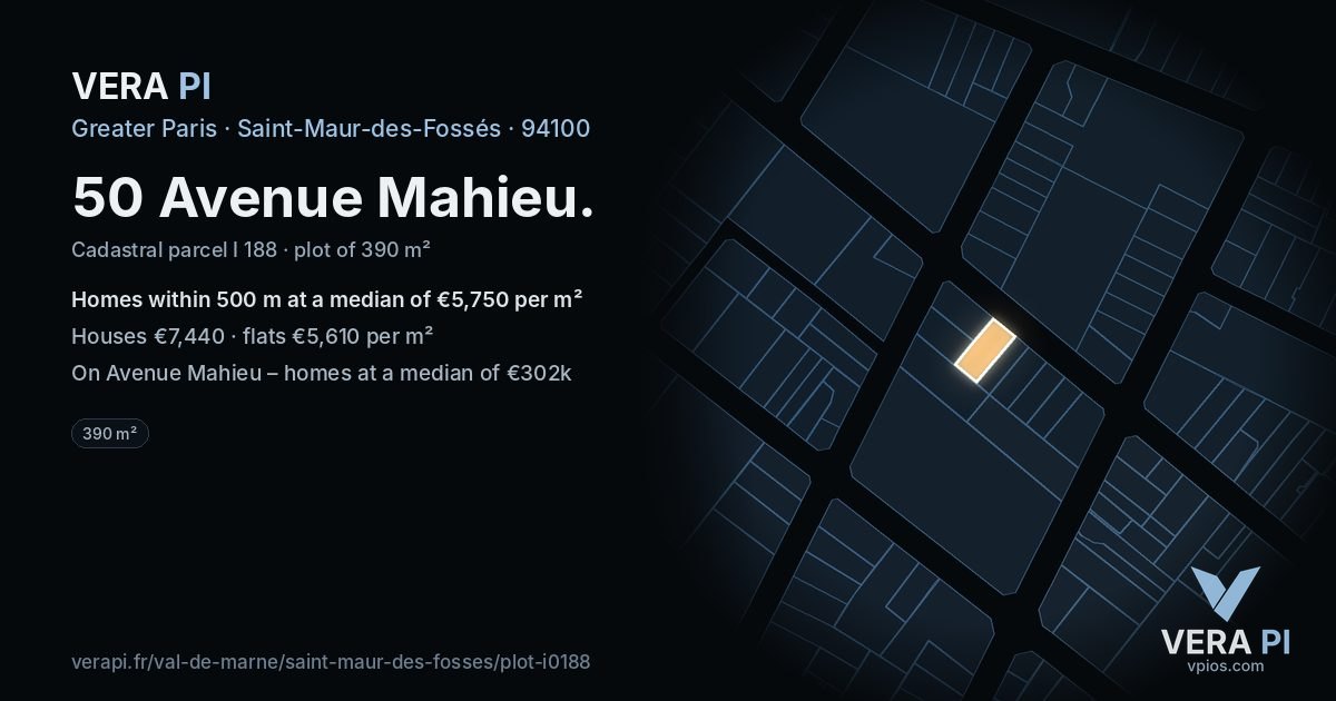 50 Avenue Mahieu, Saint-Maur-des-Fossés at night – the plot lit, the parcels around coloured by the prices near them