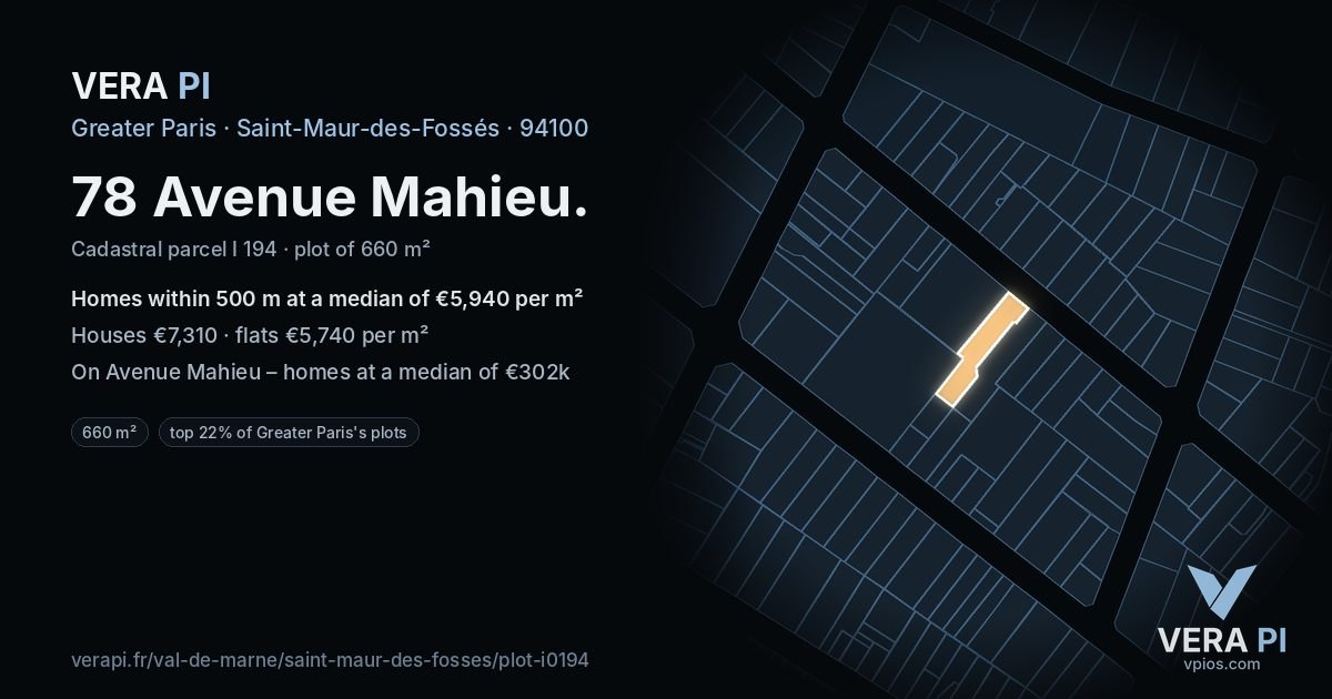 78 Avenue Mahieu, Saint-Maur-des-Fossés at night – the plot lit, the parcels around coloured by the prices near them