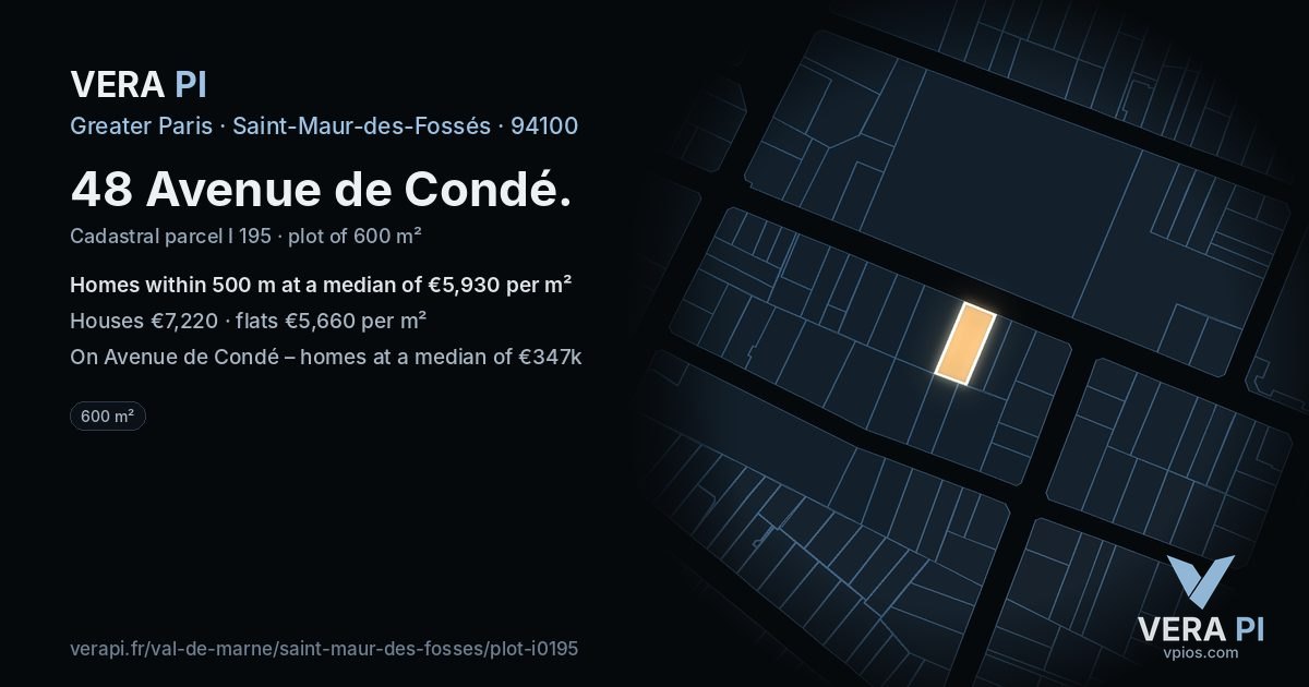48 Avenue de Condé, Saint-Maur-des-Fossés at night – the plot lit, the parcels around coloured by the prices near them