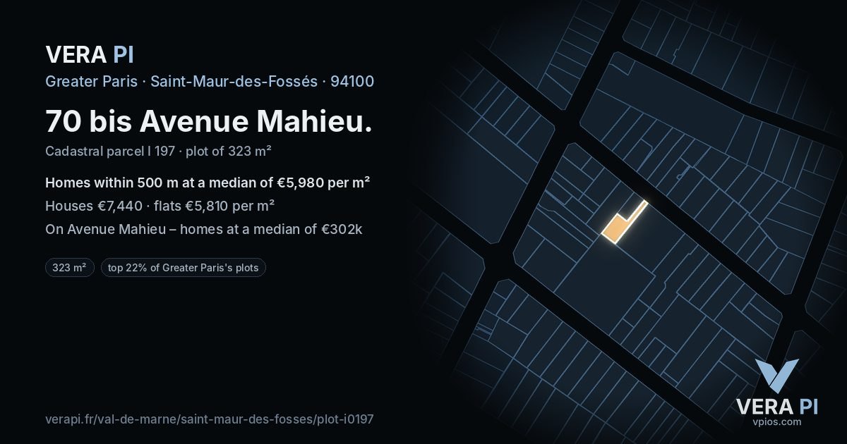 70 bis Avenue Mahieu, Saint-Maur-des-Fossés at night – the plot lit, the parcels around coloured by the prices near them