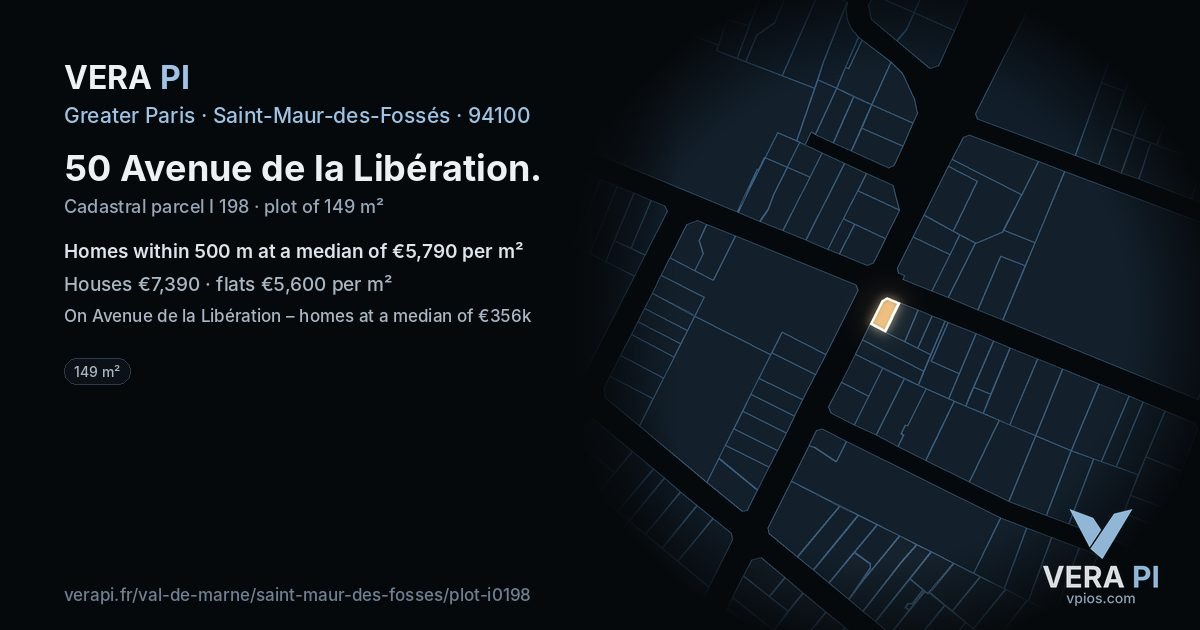 50 Avenue de la Libération, Saint-Maur-des-Fossés at night – the plot lit, the parcels around coloured by the prices near them